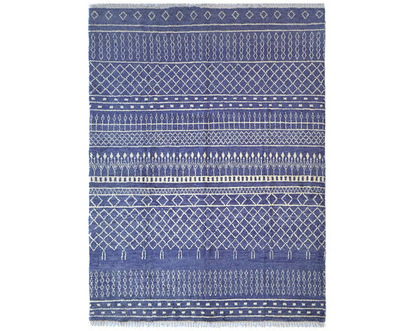 9x12 Moroccan Blue Hand Woven Wool Area Rug